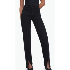 Good American Good Boy Black Jeans Straight Leg Distressed Hem Slits SZ 15